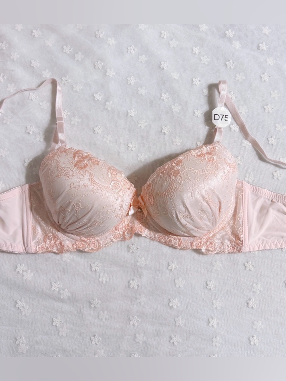 US-34C/JP-D75 Japanese Brand Flower Embroidery Satin Bow Super Push Up Bra